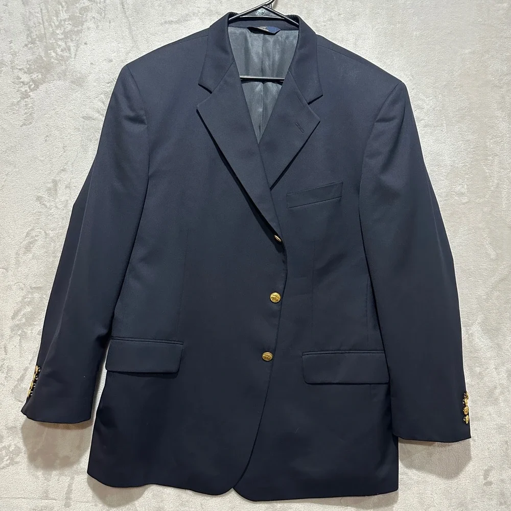 Brooks Brothers 346 Mens Navy Blue 100% Wool 3 Button Blazer Sport Coat 48R